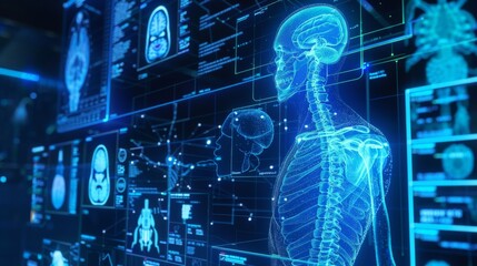 An AI system processes medical imaging in real-time, aiding radiologists in detecting complex health issues. - obrazy, fototapety, plakaty