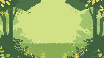 A bright and cheerful forest meadow bathed in soft morning light, offering a banner with blank space for text