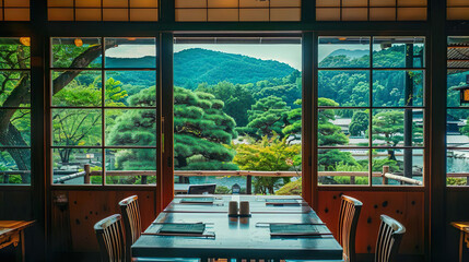 Tranquil Dining Space with Japanese Landscape View