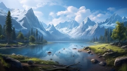 Fototapeta na wymiar Beautiful mountain lake and natural environment in the morning Picturesque
