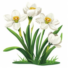Elegant White Daffodils Illustration Perfect for Springtime Garden Themes