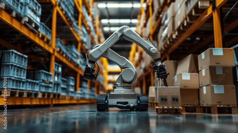 Poster smart robot arm systems for digital innovation in warehouses and factories automated production robo