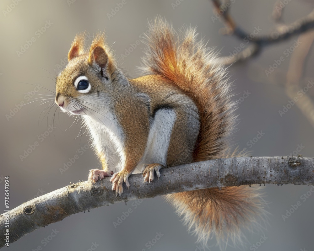 Aufkleber a squirrel sitting on a branch with its tail up. generative ai.