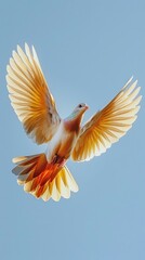 A bird flying in the sky with its wings spread wide. Generative AI.