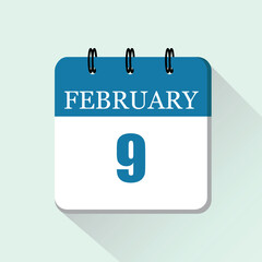 9 February Vector flat daily calendar icon. Date and month.