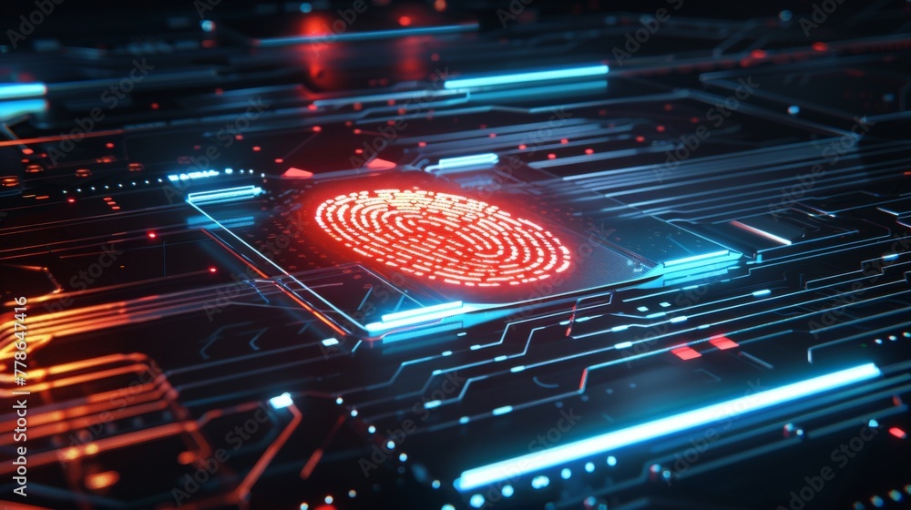 Aufkleber a computer chip with a fingerprint on it, showcasing an identification and cybersecurity concept