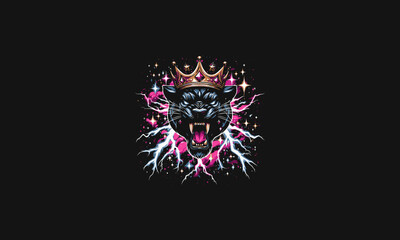 head panther wearing crown on galaxy lightning vector artwork design