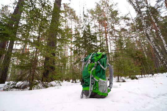 backpack in snow