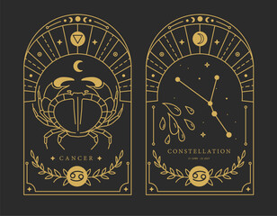 Set of Modern magic witchcraft cards with astrology Cancer zodiac sign characteristic. Vector illustration - 778648006