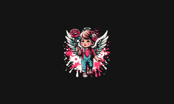 baby angel hold red rose vector artwork design