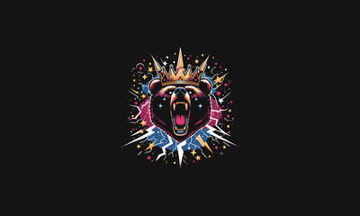 bear roar wearing crown with lightning vector artwork design