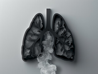 3D papercut human respiratory system filled with toxic air and smoke is at risk of diseases such as cancer.