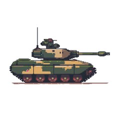 Fototapeta premium Detailed pixel art of a green military tank with a star insignia, showcasing the vintage video game art style and military machinery