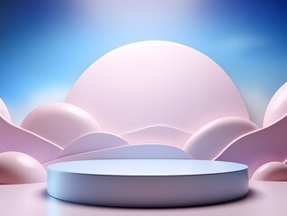 Natural Beauty Podium Backdrop for Elegant Product Display with Dreamy Futuristic Sky