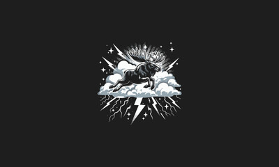 flying moose on cloud lightning vector artwork design