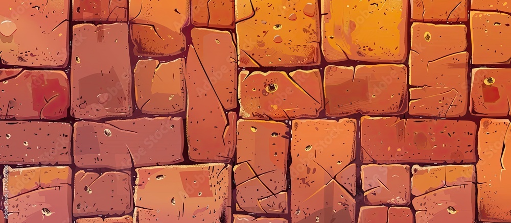 Canvas Prints A close up of a brown rectangular brick wall made of red bricks. The brickwork creates a symmetrical pattern with varying shades and tints, resembling wood flooring