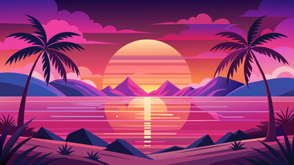 Fototapeta na wymiar pink-sunrise--hawaiian-background-without-fruits-w