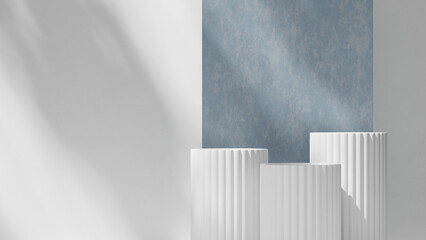 Premium blue color 3d rendering mockup template of round podium in landscape