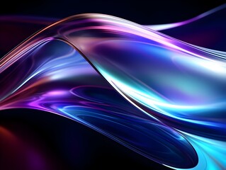 Visually Stunning Futuristic Holographic Waves and Shapeless Luminous Patterns with Smooth Abstract Glass Forms