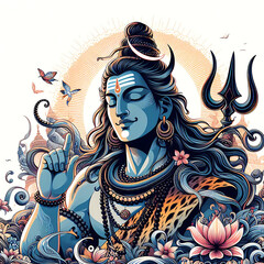 Hindu God Shiva statue in meditation. Generative AI..