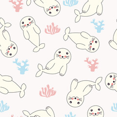 seal seamless pattern in flat vector