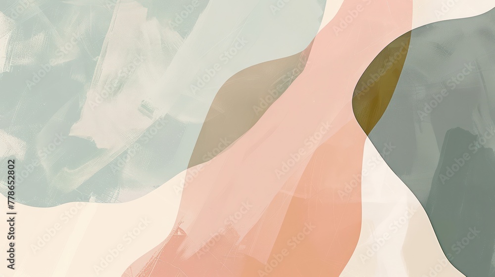 Poster an artistic abstract image featuring soft pastel shades and flowing shapes with a canvas texture bac