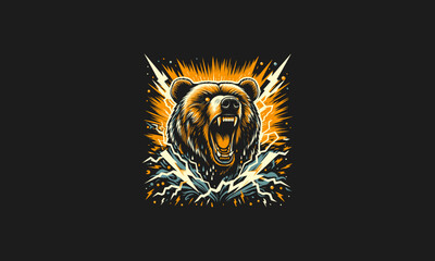 head bear roar and lightning vector artwork design - obrazy, fototapety, plakaty