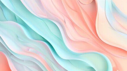 Fototapeta premium This image features a smooth, flowing pattern with waves of pastel colors in shades of pink, blue, and cream creating a serene backdrop