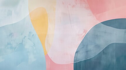 This image features a dynamic overlay of wavy shapes in pastel blue, pink, and peach tones with a textured finish