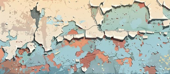 A detailed shot of a weathered wall with peeling paint, revealing its cracked surface and textured pattern