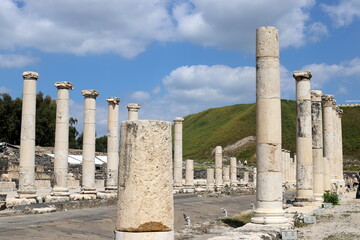 05 06 2022 Haifa Israel. In the Beit She'an National Park, after the earthquake, the ruins of an ancient Roman city were preserved.