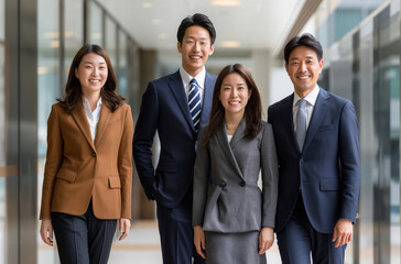 Dynamic Corporate Quartet: Diverse Asian Professionals United in Career Ambition
