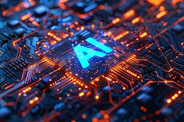 electronic circuit board with the text AI