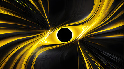 Radiant Yellow: Black Hole Silhouette on Black Background(Generative AI)