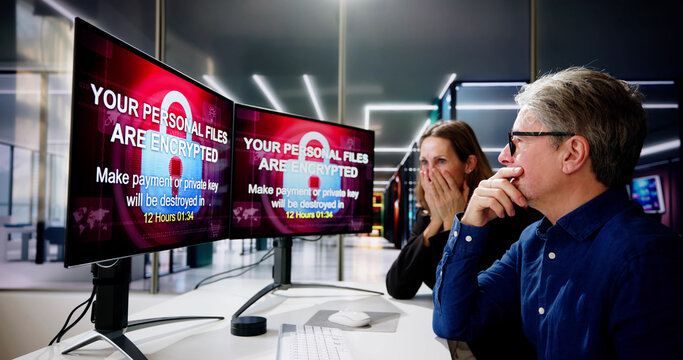 Ransomware Malware Attack. Business Computer Hacked