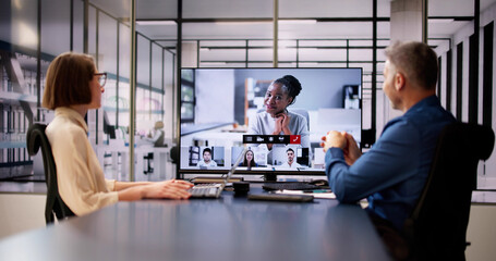 Online Video Conference Job Interview Meeting - obrazy, fototapety, plakaty