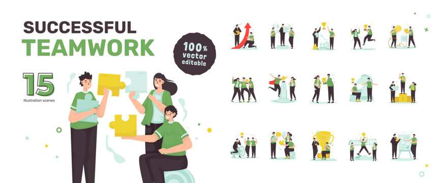 Successful teamwork strategy illustration set