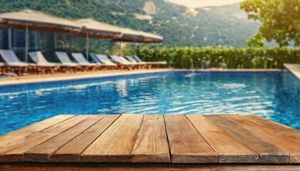 Oasis Oasis: Empty Table Surrounded by Poolside Splendor