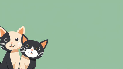 This playful image shows two cartoon cats, perfect as a fun banner with blank space for family-friendly content