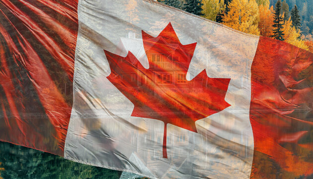 Waving Canadian Flag and Images of Canada
