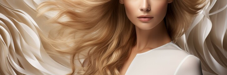 Blonde balayage hair model in swirling vortex  - obrazy, fototapety, plakaty