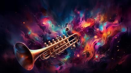 colorful trumpet in magic dust wave galaxy - obrazy, fototapety, plakaty