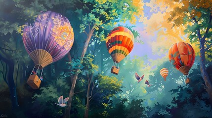Enchanted Balloon Journey Through the Forest./n