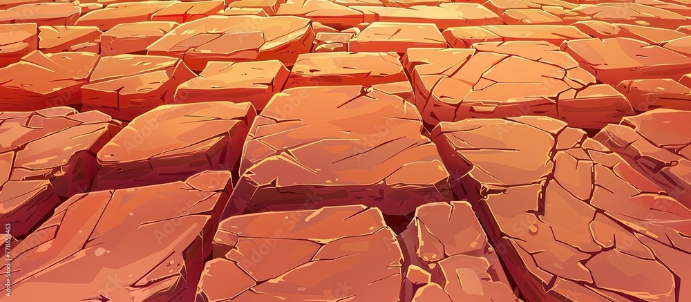 Poster an artistic landscape of a brick flooring with a unique pattern, set against a backdrop of shadows f