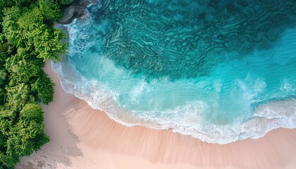 Aerial shots of beaches offer a unique perspective, showcasing the stunning contrast between land, sea, and sky - obrazy, fototapety, plakaty