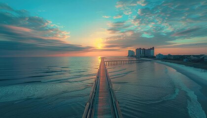Myrtle Beach is a popular tourist destination known for its sandy shores, vibrant boardwalk, and family-friendly attractions - obrazy, fototapety, plakaty