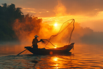 fishing boat at sunset