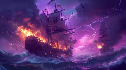 Swashbuckling Skirmish: Pirates Duel on the Roaring Ocean./n