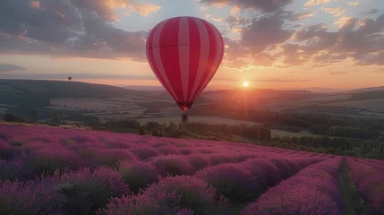Stof per meter Soaring above fragrant lavender, a balloon ride offers a stunning bird's eye view of a vibrant summer landscape. © Manyapha
