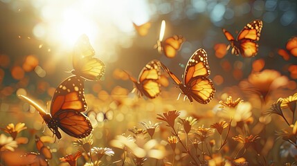 The meadow danced with colorful wings under the warm sun, a summer symphony of butterflies in flight.